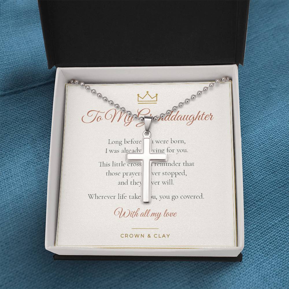 To My Granddaughter · Covered In Prayer Cross Necklace with Message Card