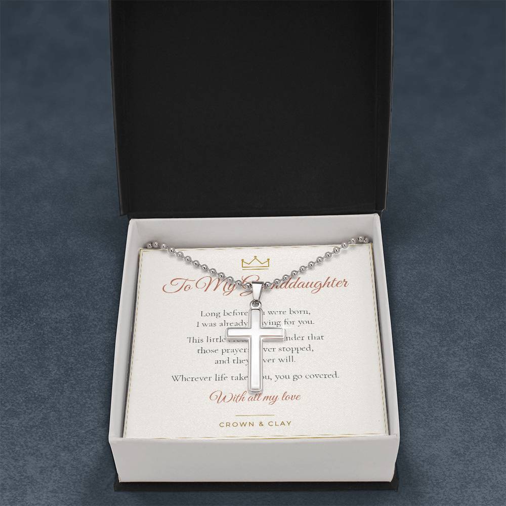 To My Granddaughter · Covered In Prayer Cross Necklace with Message Card