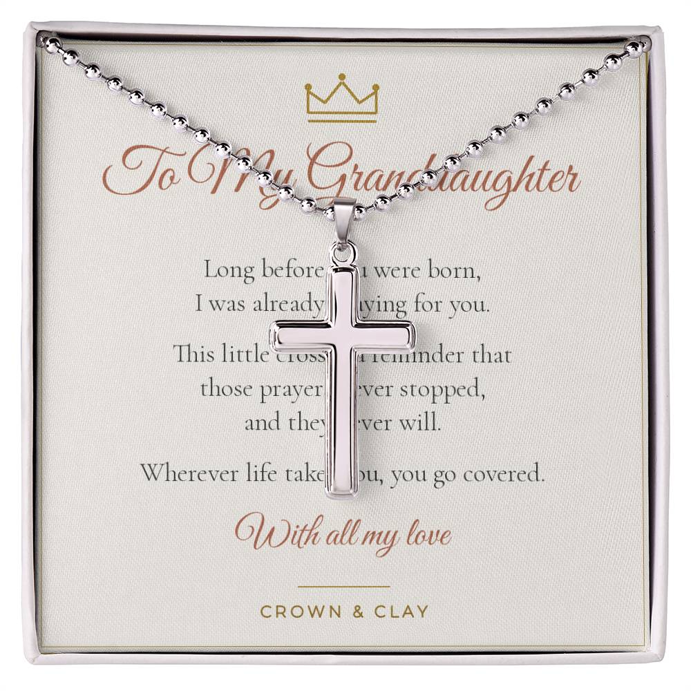 To My Granddaughter · Covered In Prayer Cross Necklace with Message Card