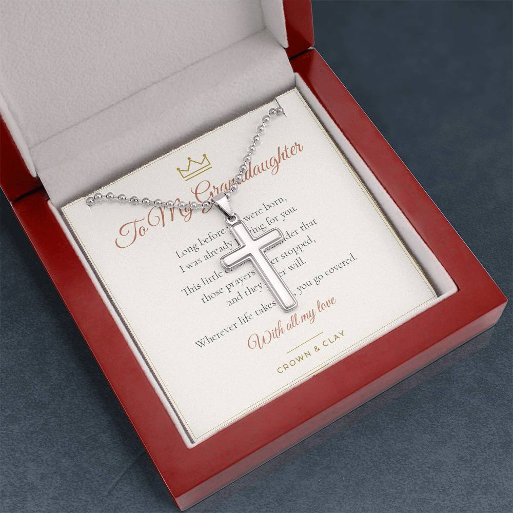 To My Granddaughter · Covered In Prayer Cross Necklace with Message Card