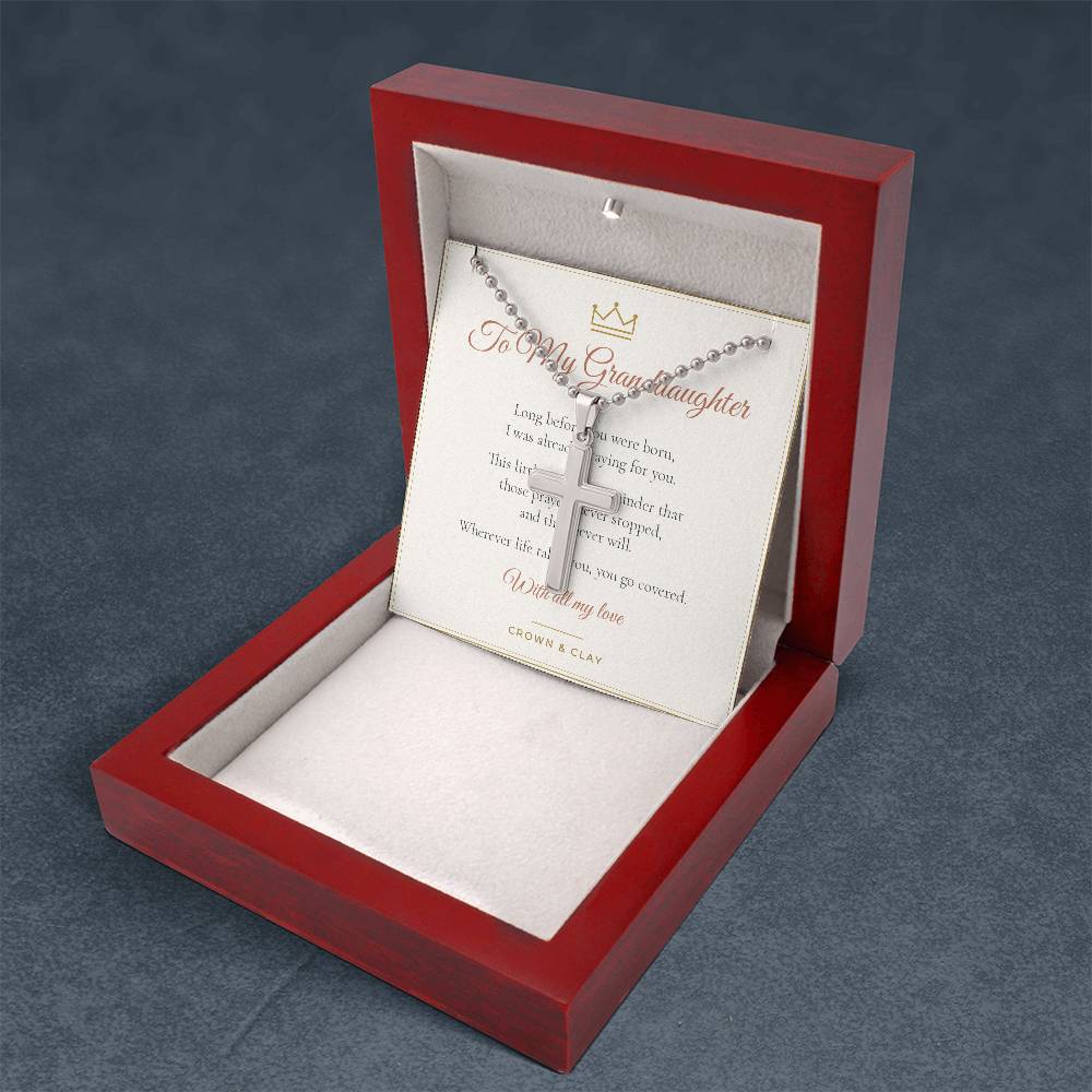 To My Granddaughter · Covered In Prayer Cross Necklace with Message Card