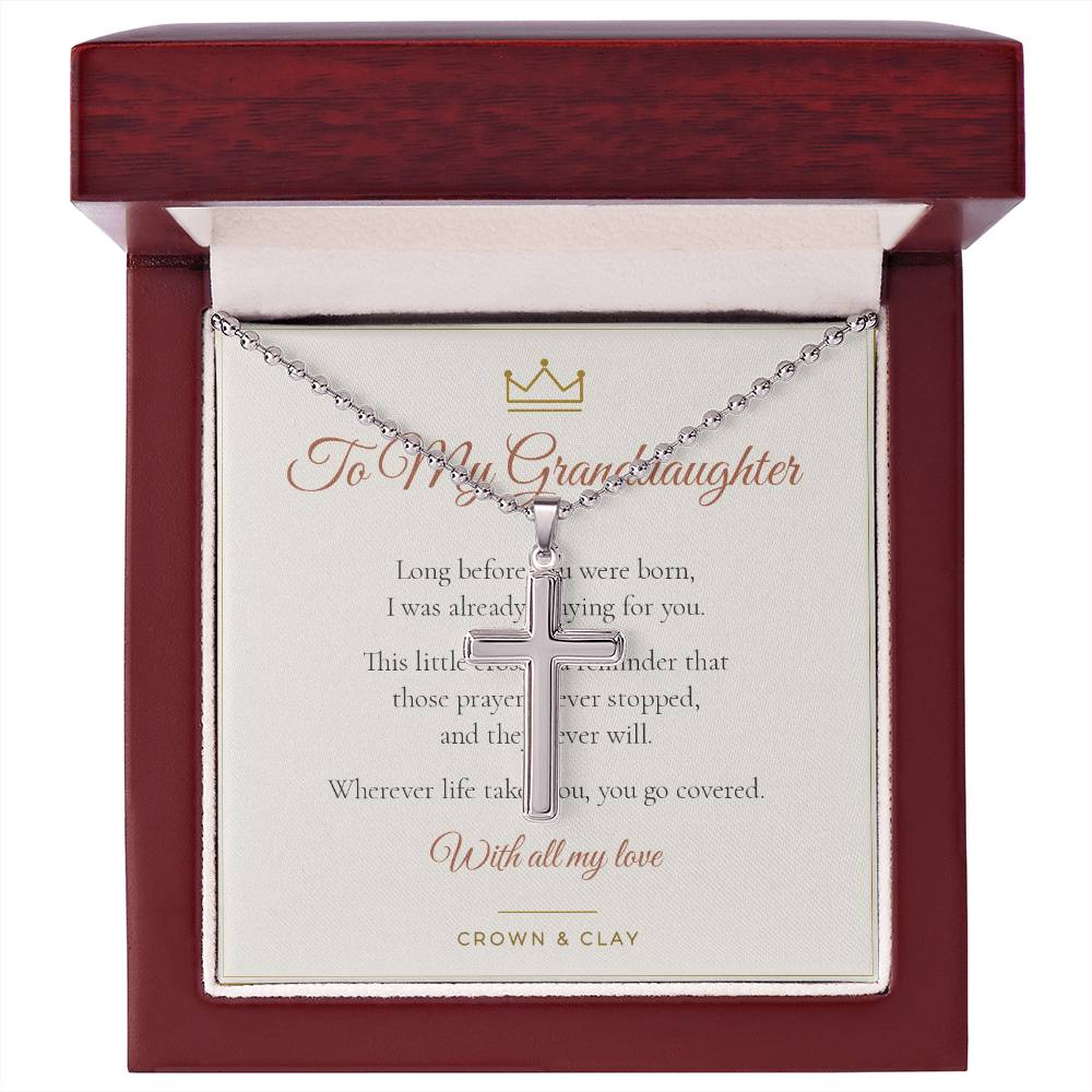 To My Granddaughter · Covered In Prayer Cross Necklace with Message Card
