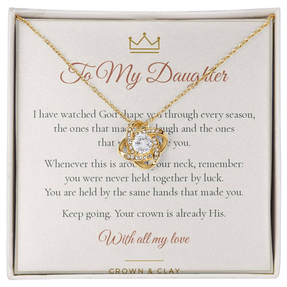 To My Daughter · Crowned Love Knot Necklace with Message Card