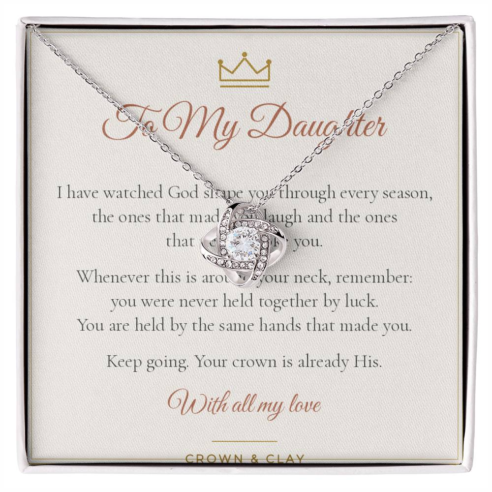 To My Daughter · Crowned Love Knot Necklace with Message Card