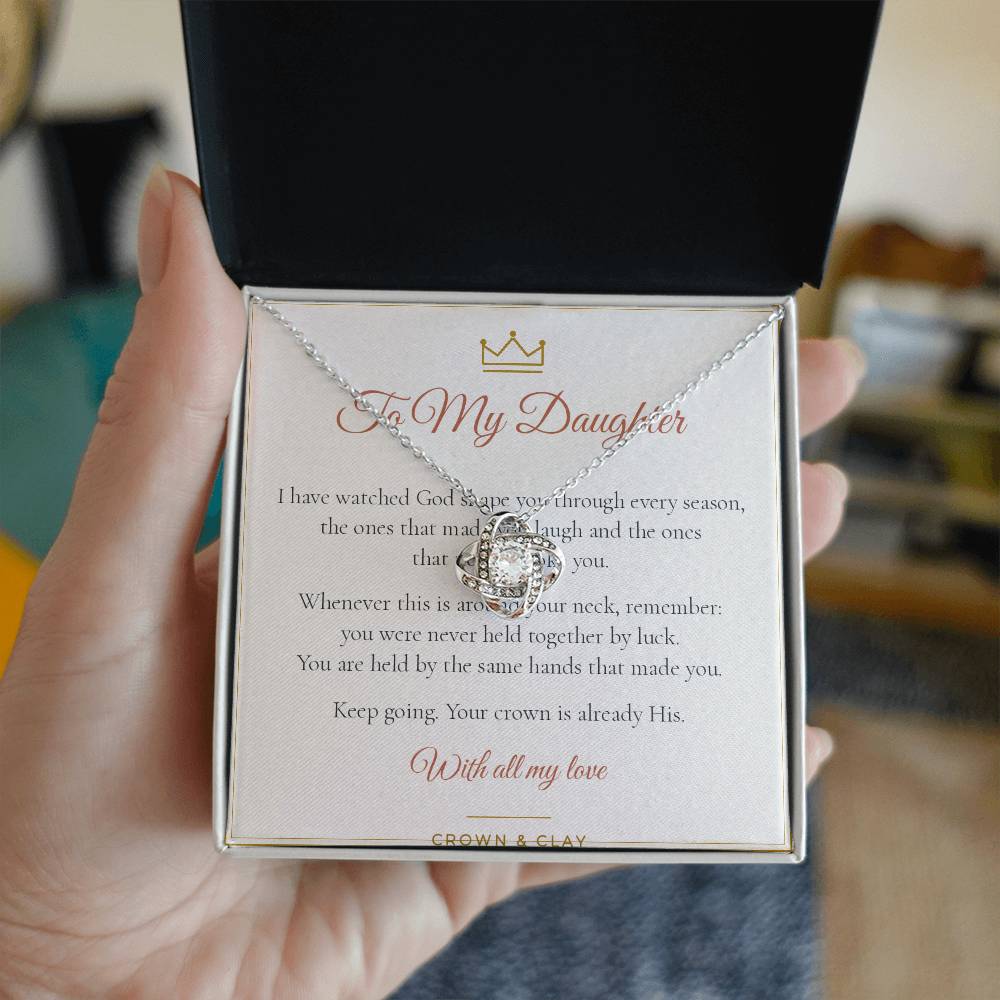 To My Daughter · Crowned Love Knot Necklace with Message Card