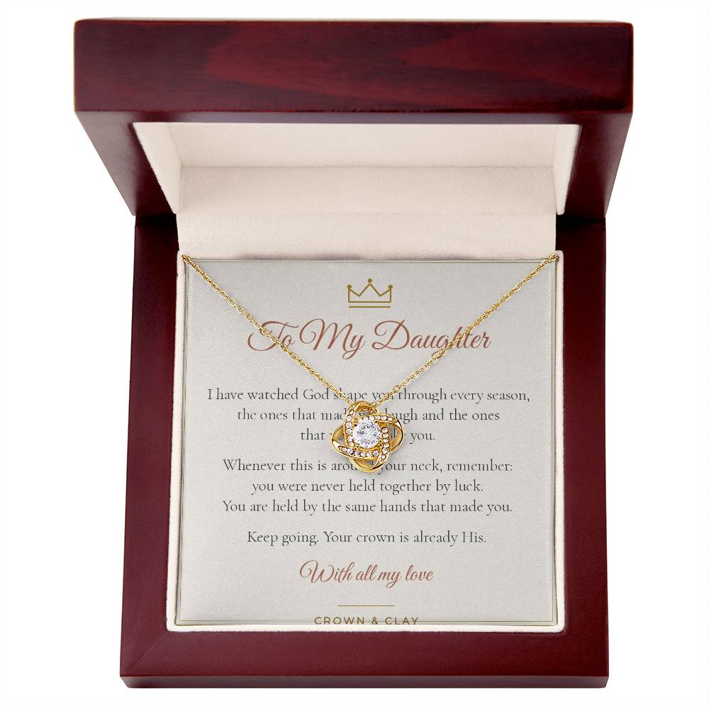 To My Daughter · Crowned Love Knot Necklace with Message Card