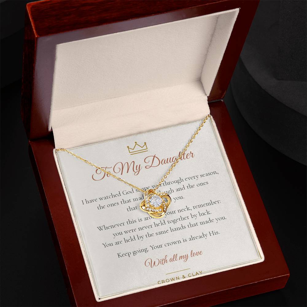 To My Daughter · Crowned Love Knot Necklace with Message Card