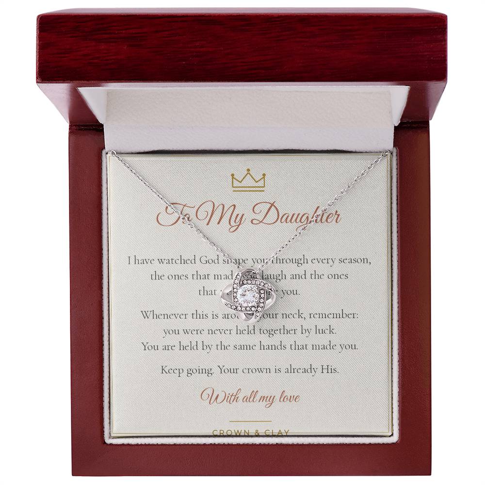 To My Daughter · Crowned Love Knot Necklace with Message Card